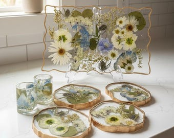 Flower Preservation Wedding Bouquet Preservation Wedding Gift Pressed Flower Coaster Set of Geode Coaster Floral Preservation Wedding Flower