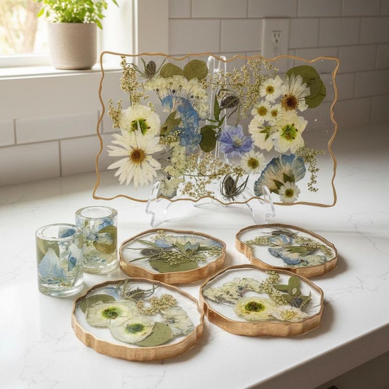 Geode Table Real Pressed Florals Coasters - Etsy
