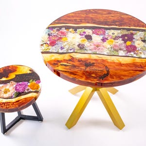 Resin Table with Flower Epoxy Table Bouquet Preservation Custom Resin Coffee Table Preserved Flower Table Resin Furniture Epoxy Dining Table