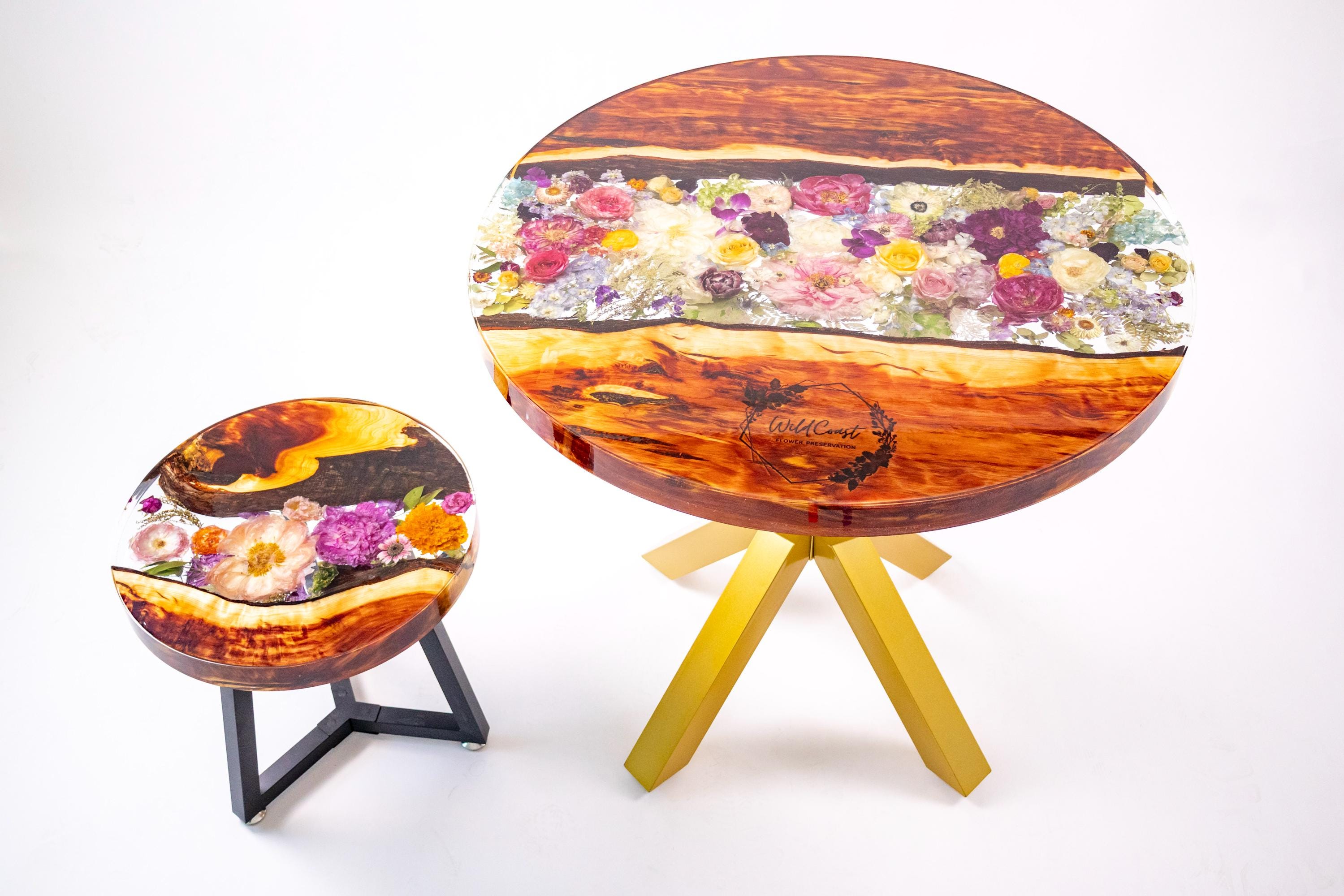 Epoxy Table With Wood River Table Bouquet Preservation Custom Resin ...