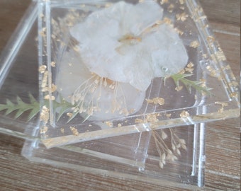 Wedding Bouquet Preservation Trinket Tray, Square Coaster, Ring Dish, Accessory Holder, Pressed Flower Preservation