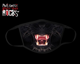 Black Panther Face Mask | Black Cat Face Mask | Animal Mask| Halloween Mask | PM 2.5 Carbon Filter Pocket| Washable | Reusable | Adult Kids