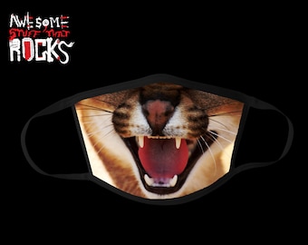 Angry Cat Face Mask | Filter Pocket Pissed Hissing Kitty Face Mask