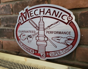 Guaranteed performance Man cave. Digital files for V-bit engraving in wood, MDF with CNC router. Mechanic's cave.