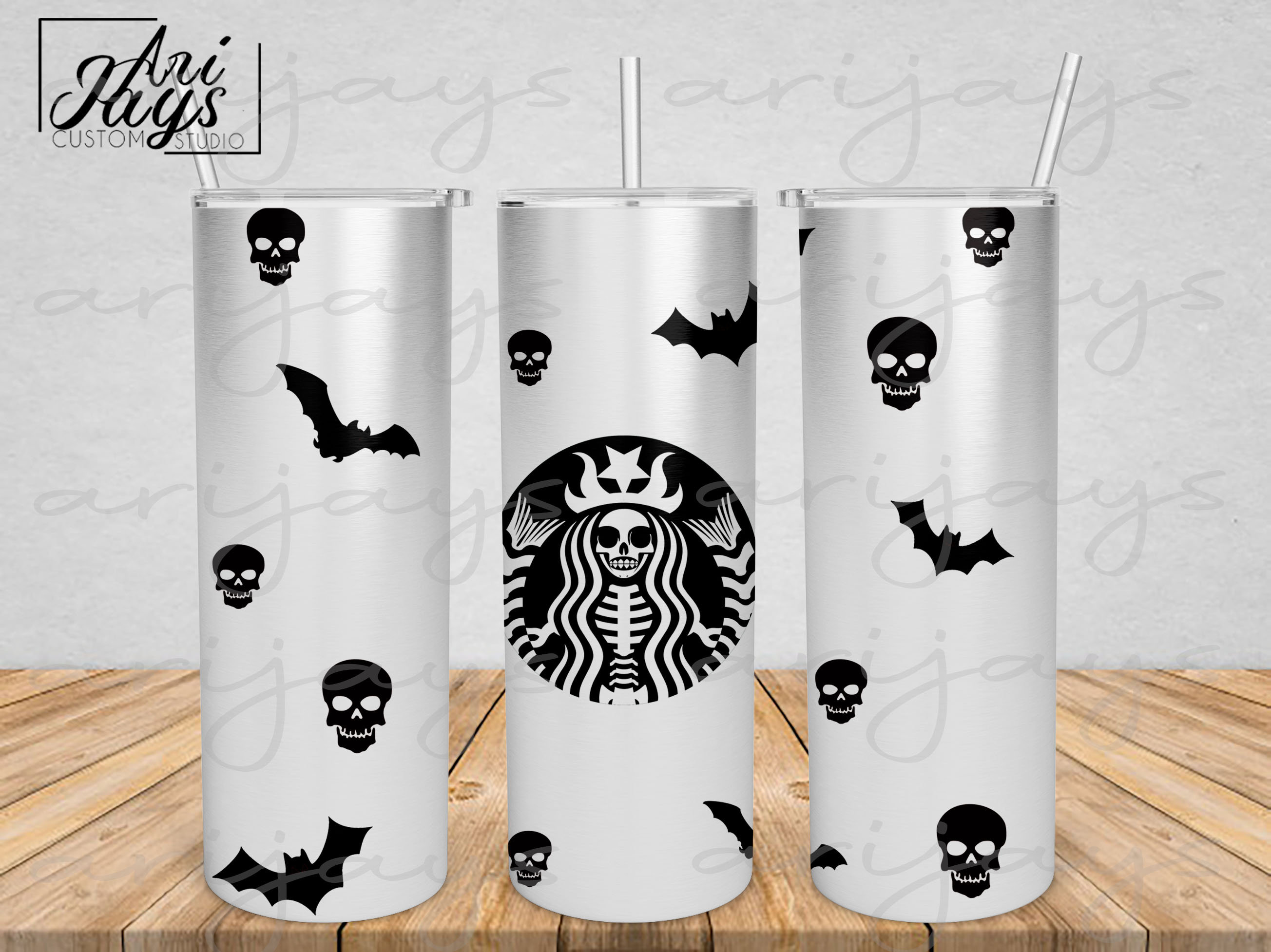 Starbucks Halloween skull  , Black and white Sublimation Tumbler Desi…