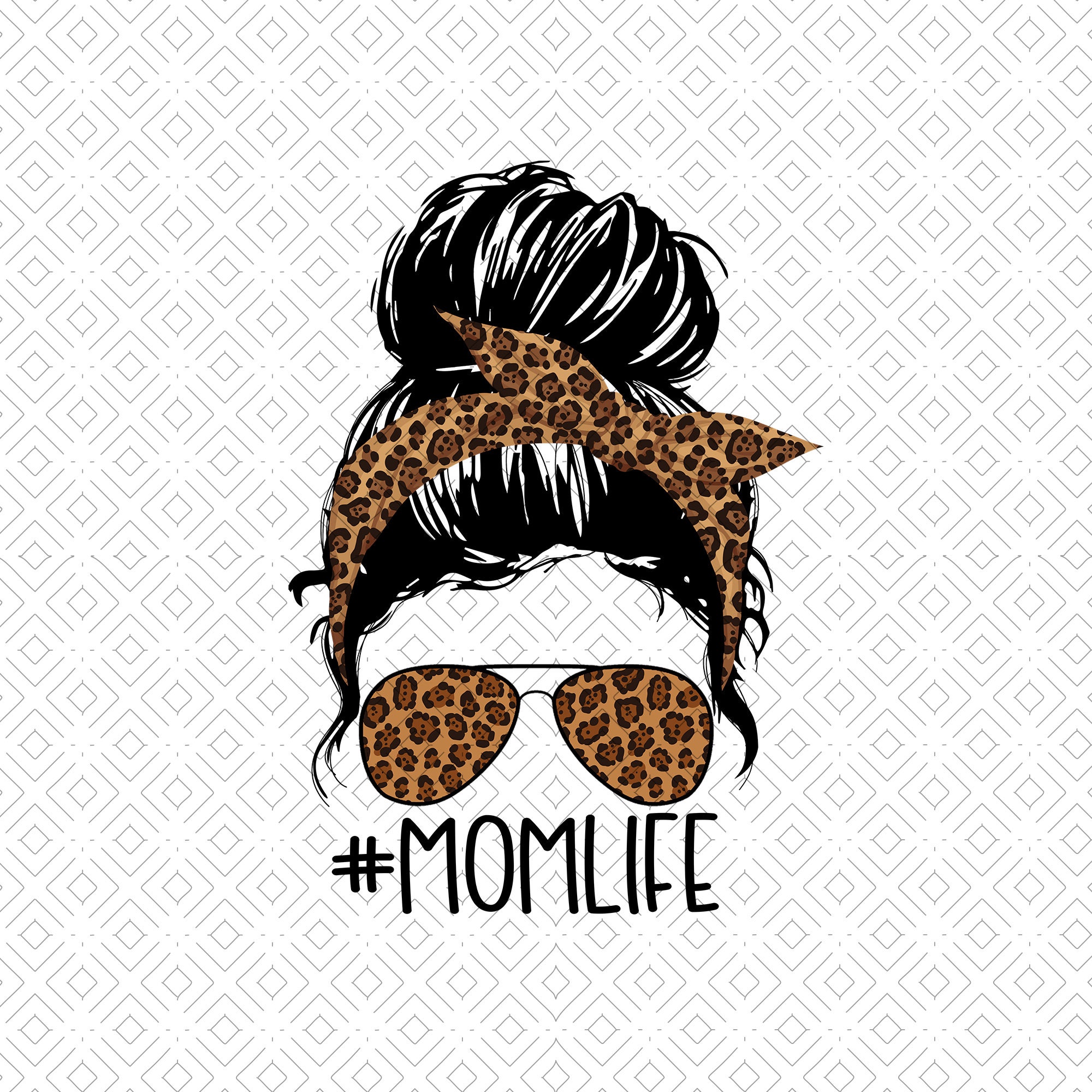 Momlife png Mom Life png Messy Bun png Leopard Bandana | Etsy