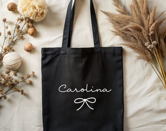 Custom Black Canvas Bag, Tote Bag, Personalized Canvas Bag, Custom Name Tote, Black Tote Bag, Gift for Her, Mom Tote, Bridal Party Gifts