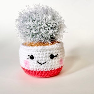 Crochet Old Lady Cactus in Coral Pot / Crochet Plant / Office Plant / Home Decor Accent