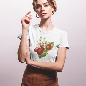 Strawberry T-shirt, strawberry illustration shirt, botanical tee, unisex berry top, cottagecore gift