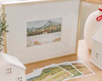 Seasonal Landscape Art Print Set: Hand-Painted Gouache (5x7)