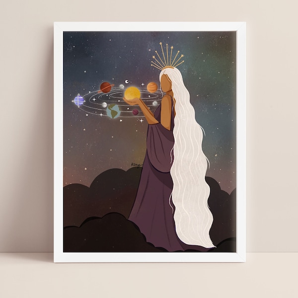 Universe is Yours | stars and moon hair art | digital art | celestial portrait | cosmic art | zodiac print