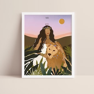 Retrato de Tarot de la Fuerza / carta del tarot / arte de diosas / obra de arte espiritual / arte digital / diversidad / retrato minimalista / zodíaco