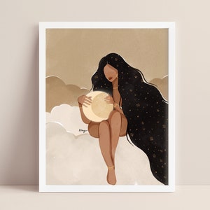 Impresión artística de retrato lunar: Ilustración espiritual de amor propio