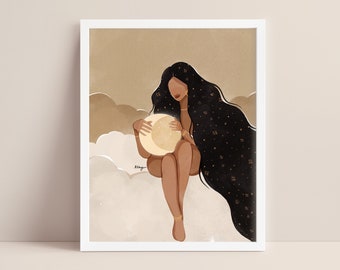 Moon Portrait Art Print: Self Love Spiritual Illustration