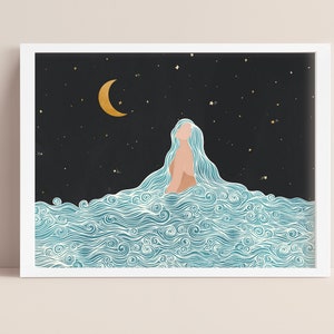 Waves of life | woman ocean portrait | Desert sun | Art print | desert art | Home Decor | Wall Art | Waves of Hair | boho artwork | ocean