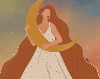 Lunar dreams redhead | self love art | digital art | moon art  | spiritual illustration | spirituality | diversity | moon portrait