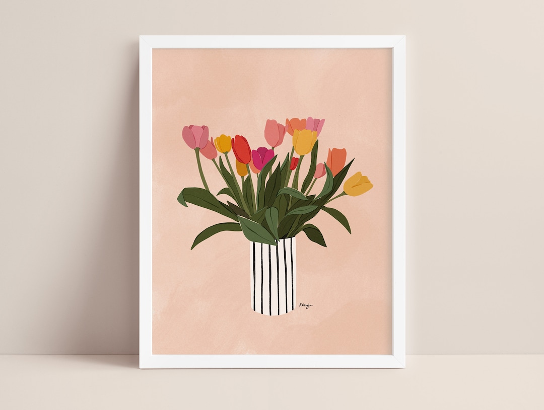 Tulip Vase Art Print: Minimalist Floral Illustration - Etsy