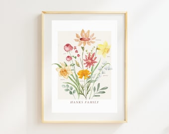 Custom Birth Flower Bouquet Art: Personalized Family Print