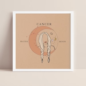 Krebs Sternzeichen Kunstwerk | Horoskop Kunst | Astrologie Illustration | Portrait Illustration | celestial art | mond | Sternen
