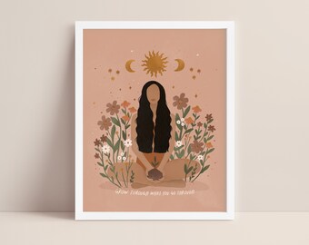 Self Love Art Print: Yoga Portrait, Daisy Curls (Digital Art)