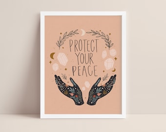 Protect Your Peace Print: Celestial Moon Stars Art