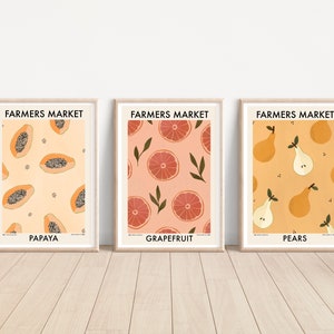 Farmers market papaya fruit print fruit illustration wall art minimal design artwork black artist graphic art image 2