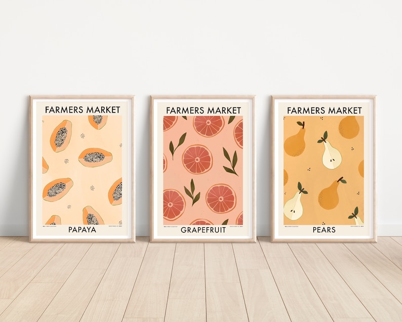 Farmers market papaya fruit print fruit illustration wall art minimal design artwork black artist graphic art image 2