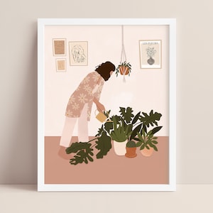 Plant lady | house plant art | digital art | stay at home portrait | self care art | portrait illustration print | plants illustration