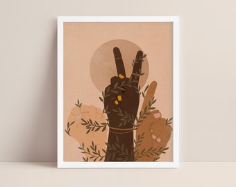 Mani più forti insieme / Stampa d&#39;arte / Arte della diversità / Arredamento per la casa / Arte della parete / Illustrazione / opera d&#39;arte boho / Donne / Empowerment femminile