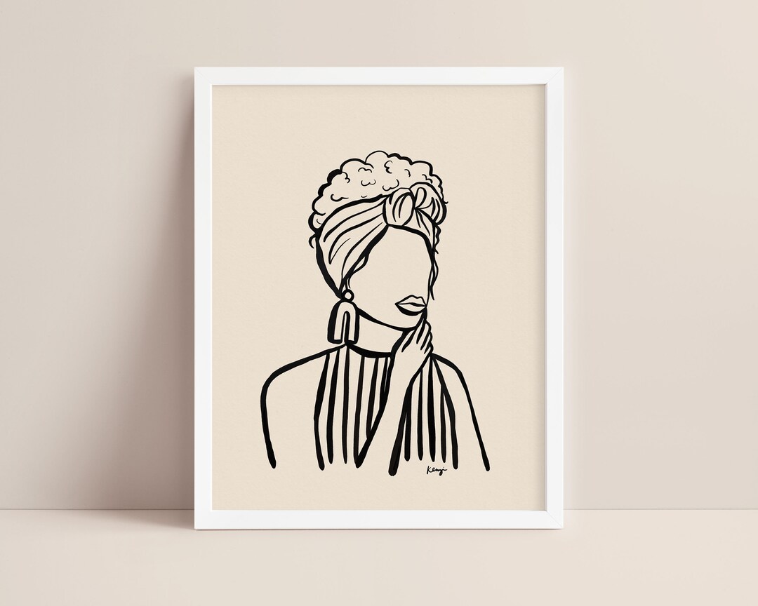 Minimalist Woman Line Art Print: Boho Portrait Illustration - Etsy