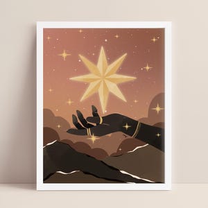 Arte de cartas del tarot La estrella / cartas del tarot / arte de diosas / arte espiritual / arte digital / diversidad / retrato minimalista / zodíaco