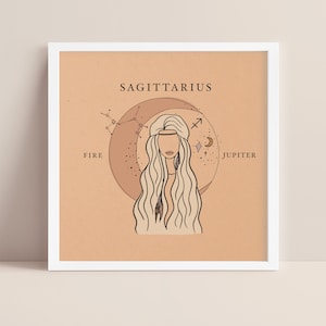 Schütze Sternzeichen Kunstwerk | Horoskop Kunst | Astrologie Illustration | Portrait Illustration | celestial art | mond | Sternen
