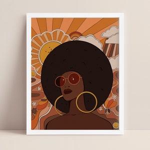 Afro art | retro portrait | digital art | 70s hippie portrait | bohemian art | zodiac print | black women art | diversity | vintage