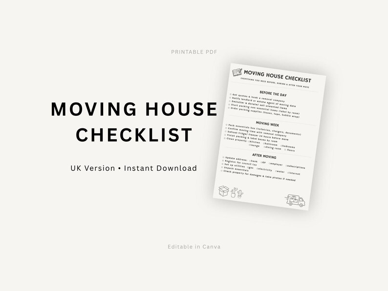 Moving House Checklist UK Printable, Moving Planner PDF - Etsy