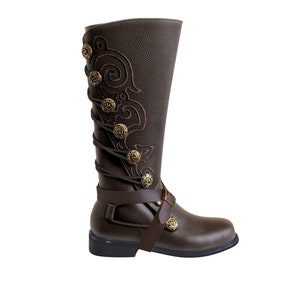 Men’s Brown Leather Nobleman's Boots with Brown Embroidery and Removable Straps
