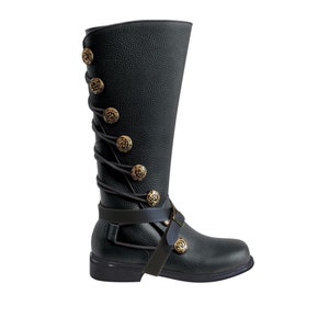 Mens Black Leather Renaissance Boots With Removable Buckled Straps