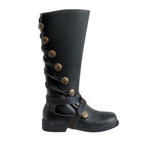 Men’s Black Leather Renaissance Boots with Removable Buckled Straps