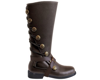 Men’s Brown Leather Renaissance Boots with Removable Buckled Straps