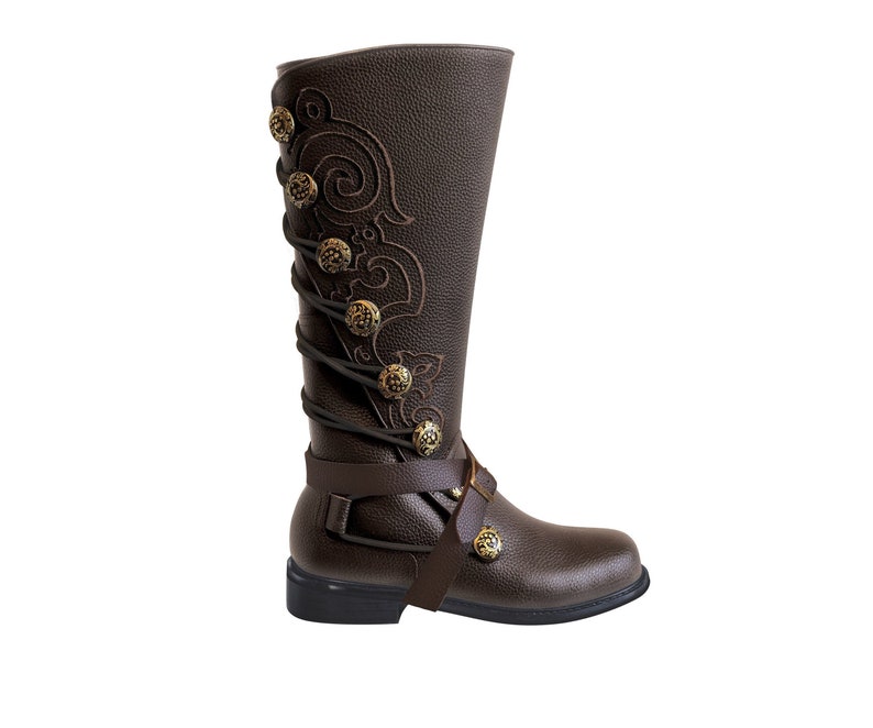 Men\u2019s Brown Leather Nobleman's Boots with Brown Embroidery & Removable Straps
