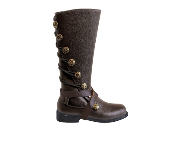 Men’s Brown Leather Renaissance Boots with Removable Buckled Straps