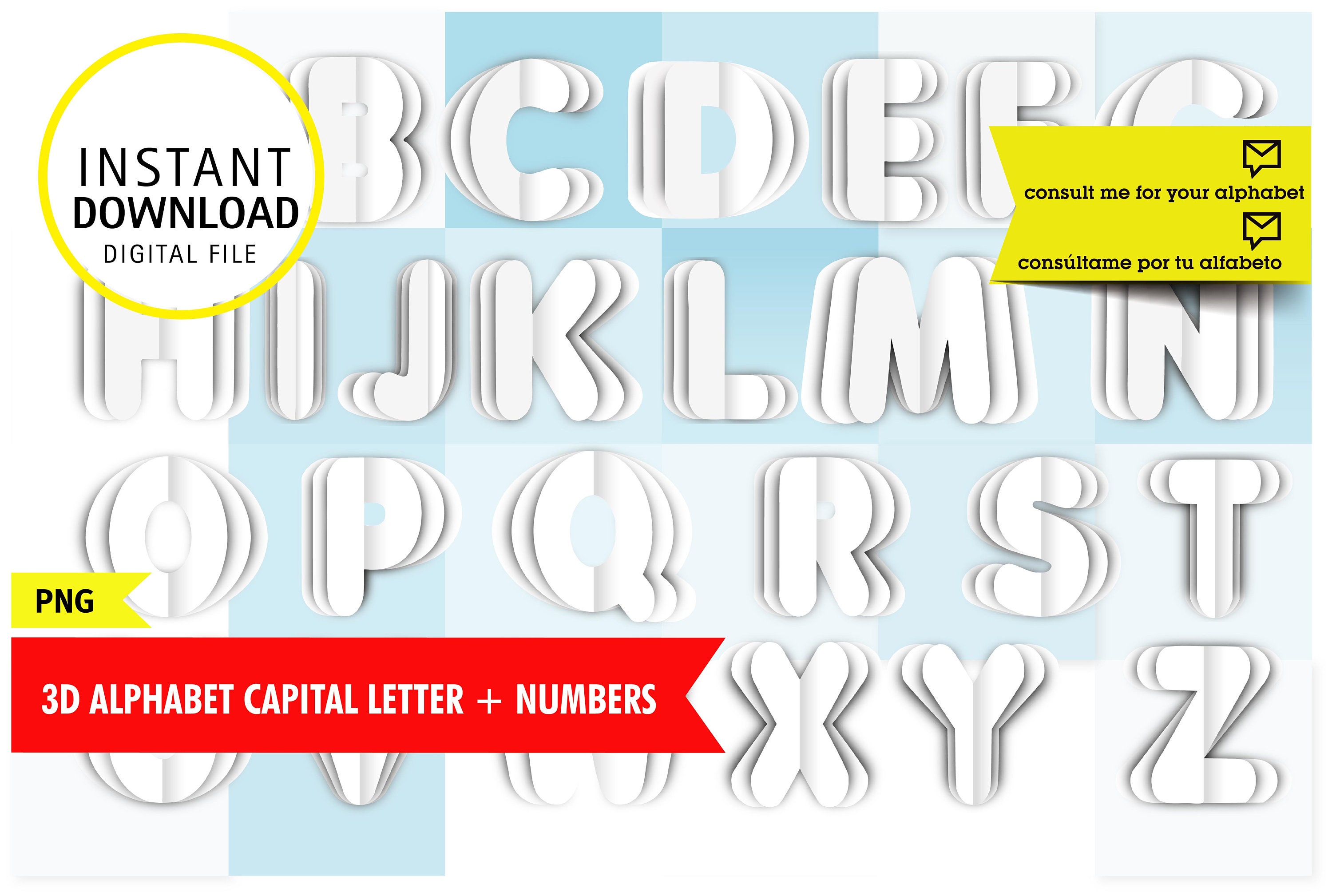 3D Alphabet Number Letters Clipart 3D Paper Letters PNG - Etsy