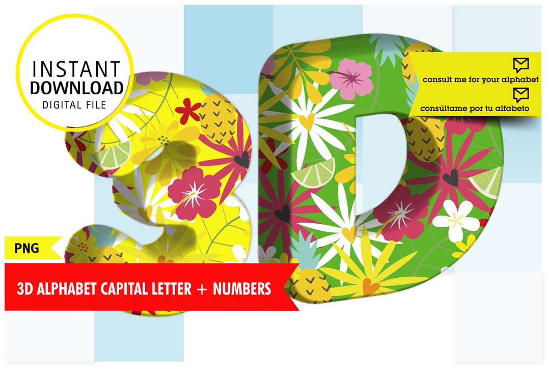 Aloha Alphabet Number Letters Clipart 3D Flowers PNG - Etsy