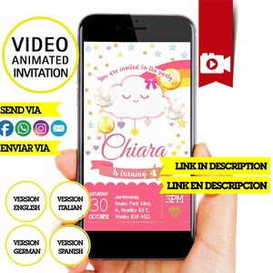 Lluvia de amor, video invitación, logo y datos personalizados, invitación de cumpleaños de arco iris MP4