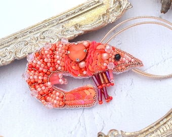 Shrimp DIY Beaded Brooch Kit DIY Jewelry Making Kit Beading Starter Kit Handmade Bead Embroidery Decor Art