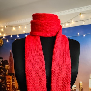 Red Skinny Knit Scarf Handmade Double Layered Knitted Minimalist Accessory