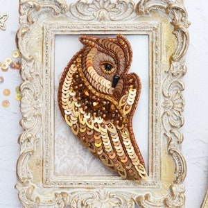 Gold Owl DIY Beaded Brooch Kit DIY Bird Jewelry Making Kit Handmade Gift Bead Embroidery Decor Art
