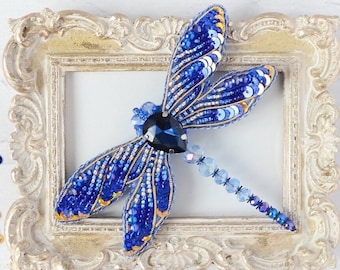 Kit de broche de cuentas de libélula azul para hacer uno mismo, kit para hacer joyas, regalo hecho a mano, bordado de cuentas, decoración artística