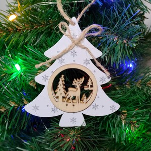 Christmas Tree with Deer Christmas wooden decor Xmas ornament New Year handmade decoration