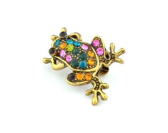 Broche de rana colorida, Pin de diamantes de imitación, regalo de decoración de ropa