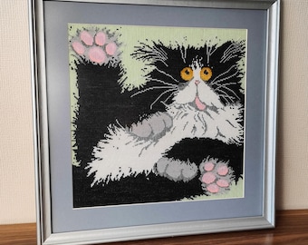 Finished Calico Cat Embroidery - Vintage Completed Counted Cross